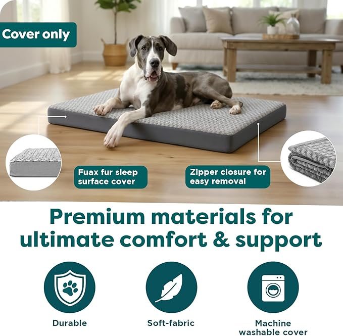 Furhaven Replacement Dog Bed Cover Ultra Plush Faux Fur & Suede Mattress, Machine Washable - Gray, Large