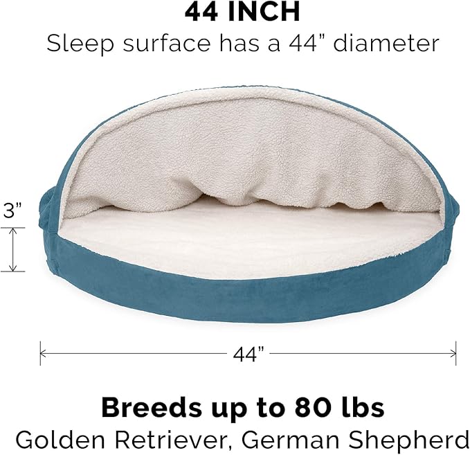 Furhaven Replacement Dog Bed Cover Sherpa & Suede Snuggery, Machine Washable - Blue, 44-inch