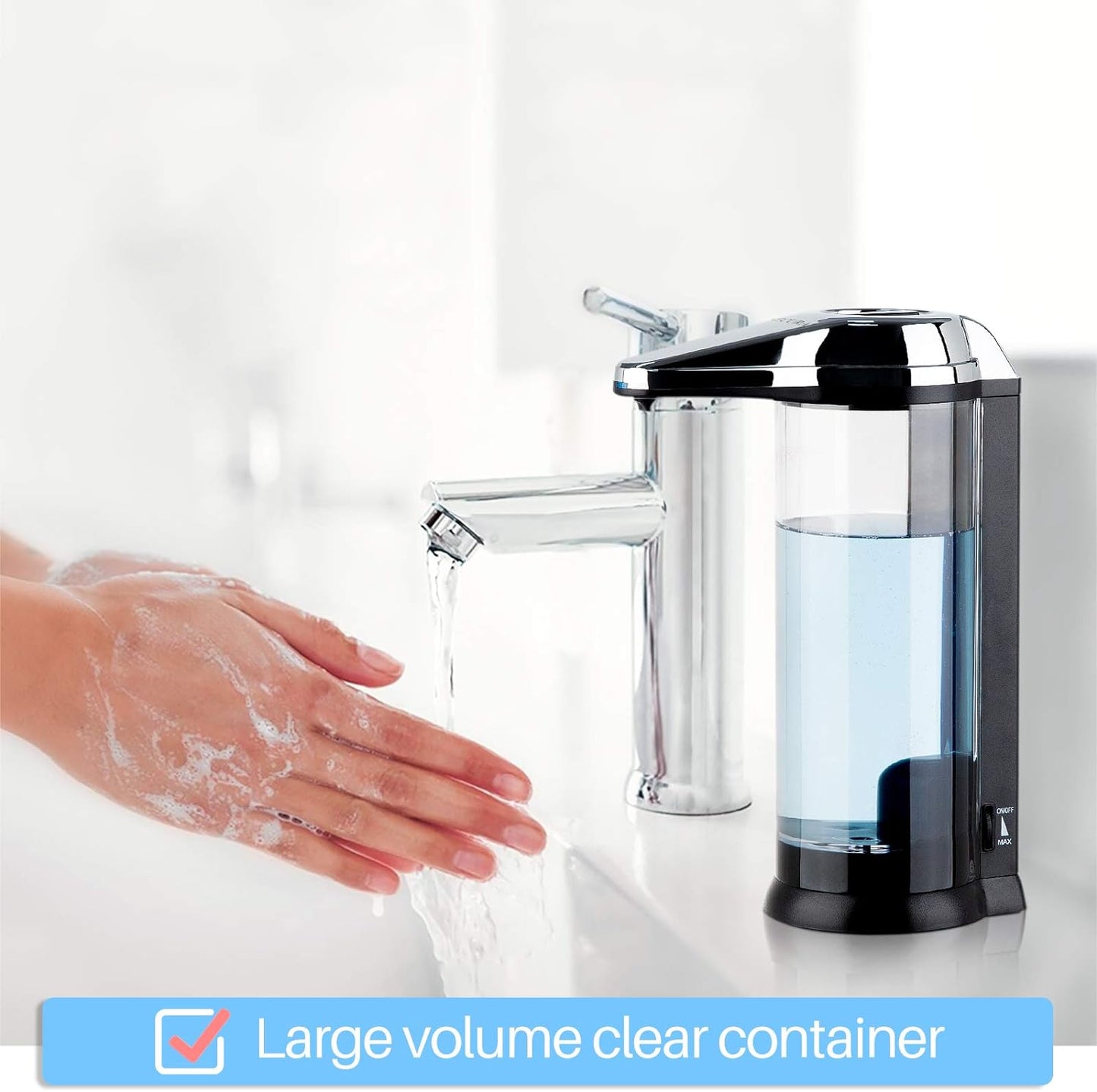 Automatic Foaming Soap Dispenser, 17oz Clear Glass Hand Soap Dispenser with ABS Touch Sensor Pump Battery Operated, Dish/Hand Soap Refillable for Bathroom Kitchen (Silver) (Copy)