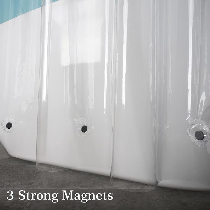 EurCross Extra Wide Shower Curtain Liner 108x72 with 3 Big Magnet Weights, Heavy Duty 9G PEVA Extra Large Clear Plastic Shower Curtain for Bathroom with 18 Metal Holes