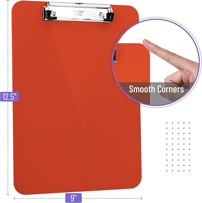 Mr. Pen- Plastic Clipboard, 12.5” x 9”, Red, Clipboard Plastic, Low-Profile Metal Clip with Retractable Hanging Hole