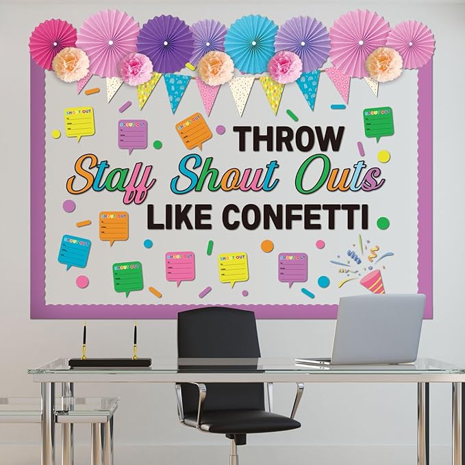 TaoBary 97 Pcs Staff Shout out Bulletin Board Decorations 3D Throw Staff Shout out Like Confetti Appreciation Bulletin Board Set with Fans Paper Cutouts for School Classroom Office Wall Decor Supplies