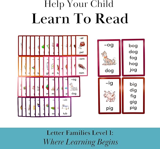 Phonics Step 1 - Short Vowels | Learn to Read Kindergarten /1st Grade | Ages 5-7 | 50 Letter Families Flashcards