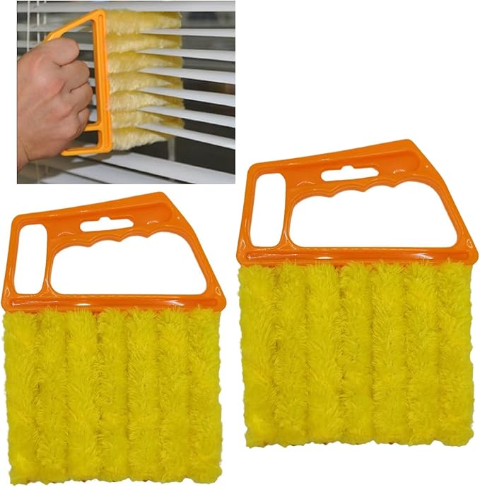 Universal Blind Cleaning Brush,Microfiber Venetian Blind Cleaner Brush Tool,Shutter Brush Works on Vertical/Horizontal Blinds for Dust Removal,Reusable & Washable,2 Pack (Orange)