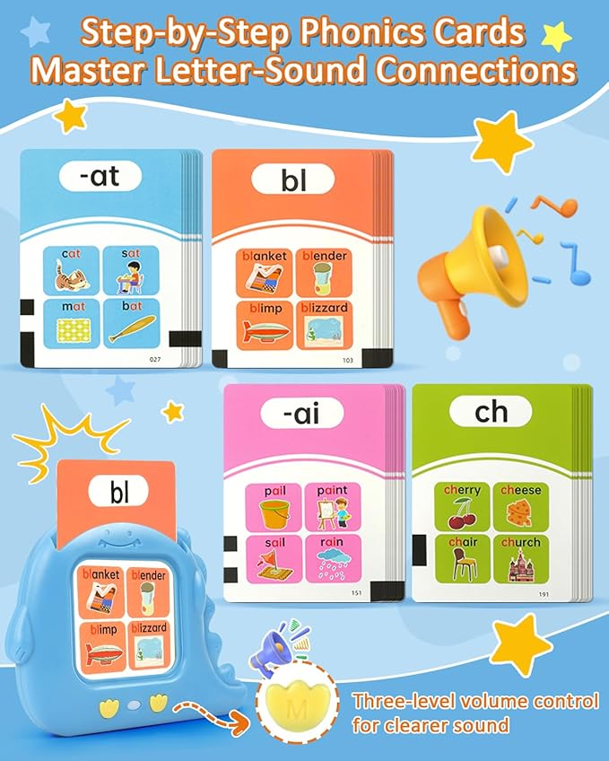 Phonics Talking Flash Cards for Toddlers 3-8, 532 Words, Learn to Read with 2 Paths, CVC Blends Digraphs Long Vowel Sounds, Spelling & Reading, Educational Toys for Kindergarten Homeschool Grades 1-2