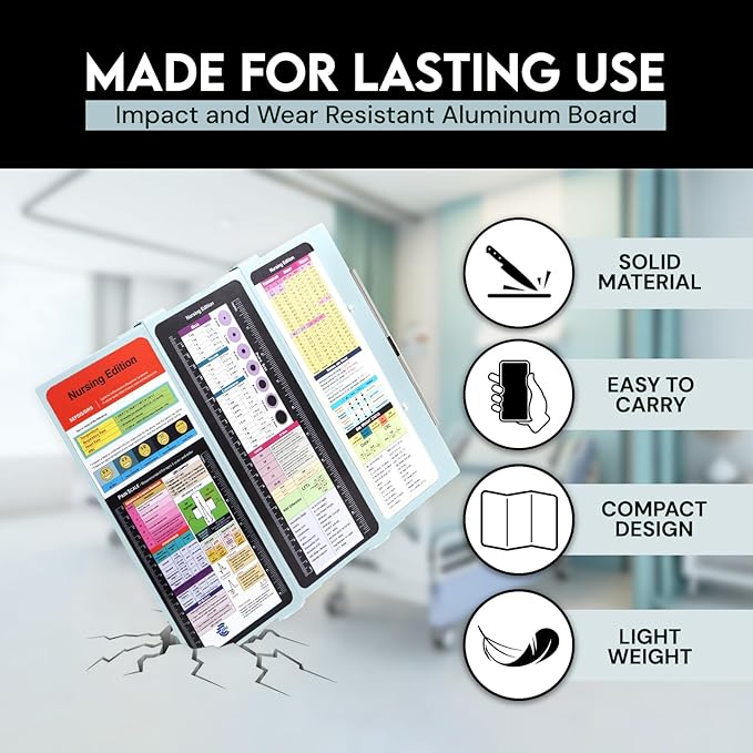 Nursing Clipboard Foldable with Medical Edition Cheat Sheets, 3 Layers Aluminum Foldable Clipboard for Nursing, Notepad for Students, Nursing School Essentials (Mint)