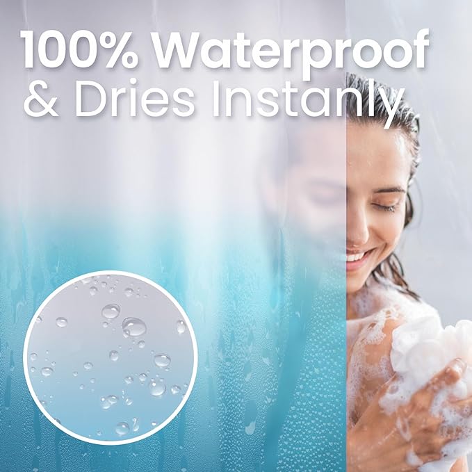 LiBa PEVA Shower Curtain Liner with 12 Plastic Shower Rings - 8G Waterproof Shower Liner, Pale Blue Gradient Weighted Bathroom Curtain, 72x72 Inch Shower Curtain Liner Set with Magnets