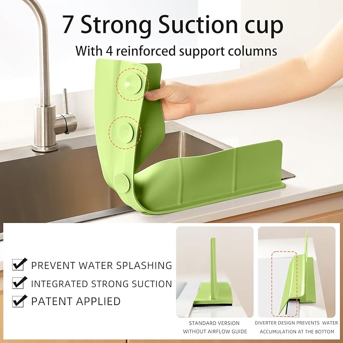 23" Ultra Silicone Sink Splash Guard Released in 2025/Dec for Kitchen Sink,Bathroom and Island,with 3.5" High Splash Guard & 7 Strong Suction Cup (Matcha Green)