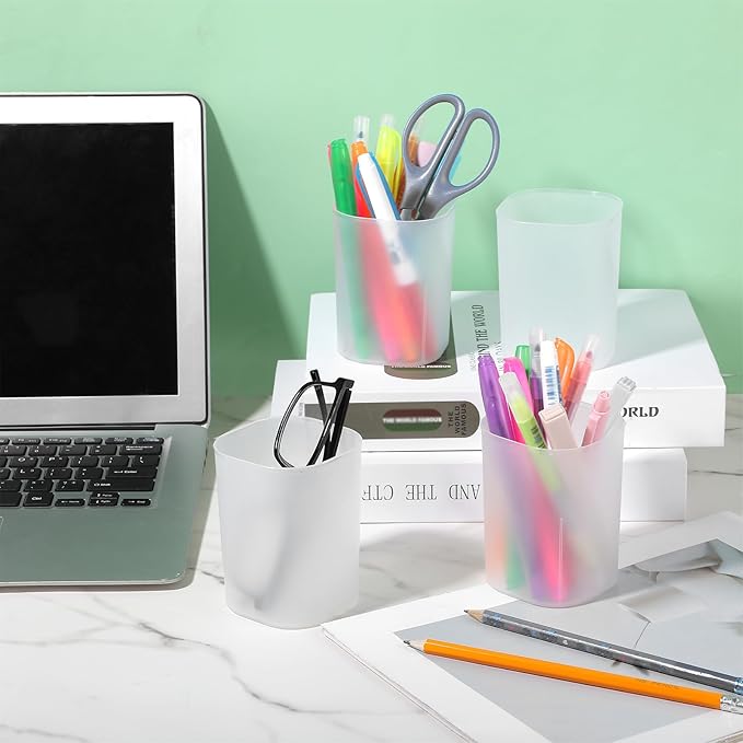 30 Pack Pen Holder Pen Cups for Desk Organizers and Storage Stationery Plastic Matte Pencil Holder Cups Ins Style Transparent for Office School Home Supplies