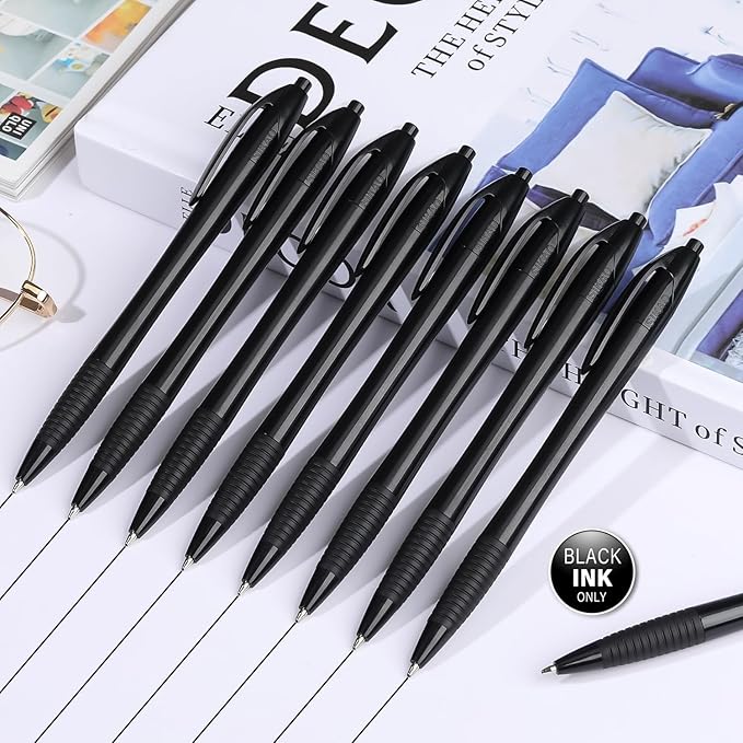 Pens Bulk, 60 Pack Black Gripped Slimster Ballpoint Pens Black Ink 1.0mm Medium Point Smooth Writing, Click Pens with Comfort Grip for Teachers, Students, Servers, School & Office Use