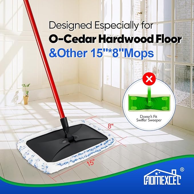 HOMEXCEL Reusable Microfiber Mop Pads Refills 15x8 Inches-Hardwood Floor Mop Head Pads Work Wet and Dry-4 Pack