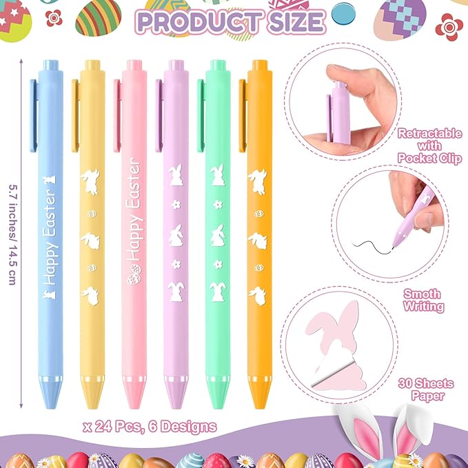 24 Set Easter Bunny Sticky Notes and Pens Set Easter Gifts Colorful Rabbit Self Sticky Note with Pens Rabbit Memo Pads for Classroom Office Supplies Goodies Bag Basket Stuffer Prizes