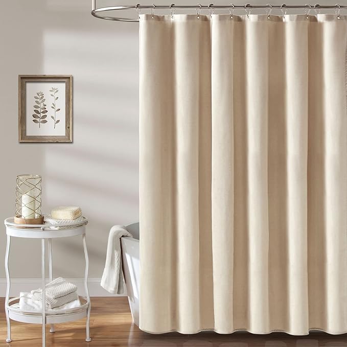 BTTN W60xH72 Stall Shower Curtain, 60 Inch Wide Linen Textured Heavy Duty Cloth Shower Curtain Set with 10 Plastic Hooks, Narrow Luxury Waterproof Fabric Shower Curtains for Bathroom, Beige/Cream