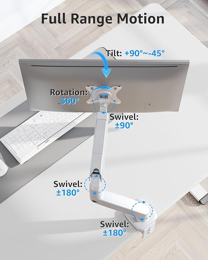 MOUNTUP Single Monitor Desk Mount Holds Screen up to 32 inch, Height Adjustable Monitor Arm, Computer Monitors Stand with Clamp/Grommet Mounting Base, VESA Mounts Fit 4.4-17.6lbs Computer