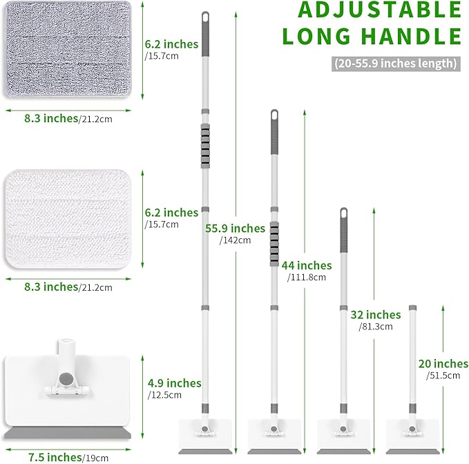 Baseboard Cleaner Tool with Handle, 55.9’’ Baseboard Cleaner with Extendable Handle, Wall Cleaner for Baseboard, Wall, Ceiling, with 4 Reusable Cleaning Pads