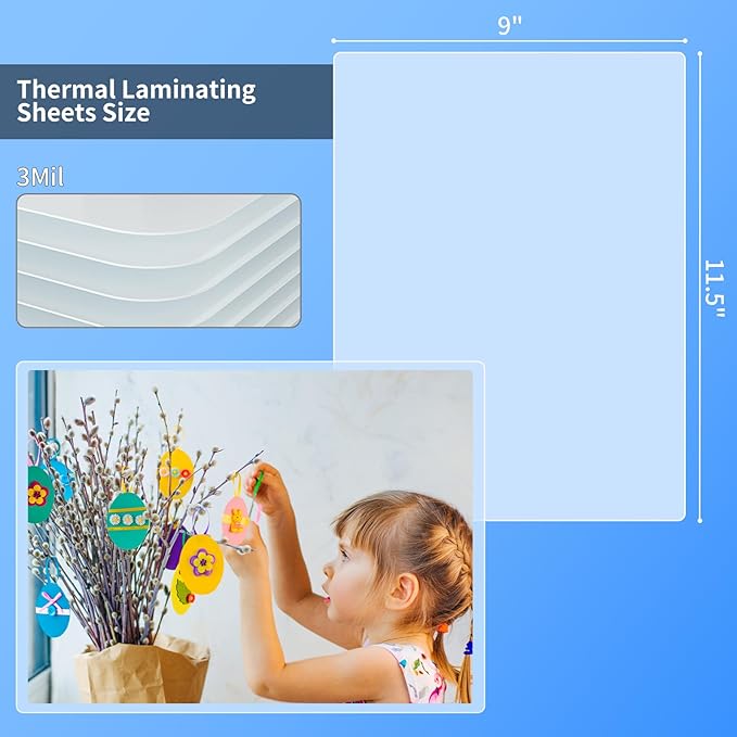 Thermal Laminating Sheets, 9” x 11.5” Laminating Sheets, 3 Mil Thickness Clear Laminating Pouches, Compatible Thermal Laminators, 100 Packs.