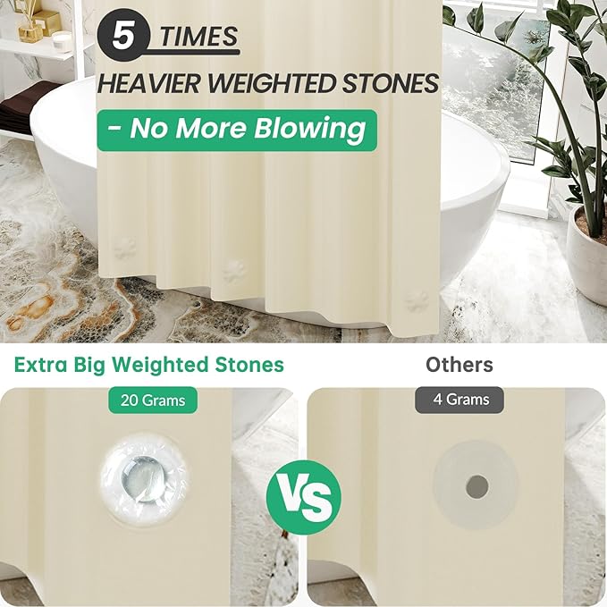 AmazerBath Plastic Shower Curtain Liner, 72 x 72 Inches EVA 8G Heavy Duty Beige Waterproof Weighted Thick Bathroom Curtain with 3 Clear Weights and 12 Rustproof Grommet Holes