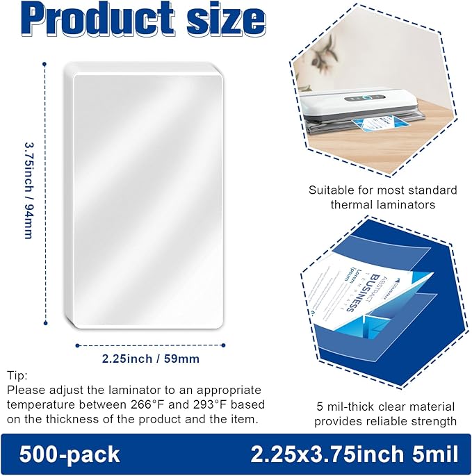 500 Pack 5mil 2.3x3.7in Thermal Laminating Pouches Badge Laminate Pouches Clear Laminated Luggage Tags Printable Laminator Pouches for Business Permits Cards Hold 2x3.5 in Business Card