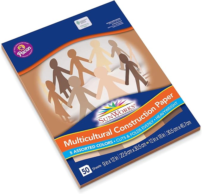 SunWorks® Multicultural Construction Paper, 5 Assorted Colors, 9" x 12", 50 Sheets Per Pack, 5 Packs