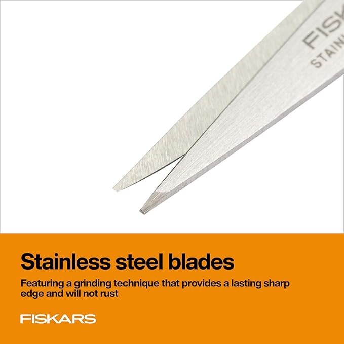 Fiskars Stitcher Scissors No. 5, Precision Sewing Scissors, Swedish Stainless Steel Blades for Intricate Cuts, 4.88”,Orange