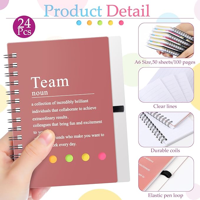 24 Pcs Employee Appreciation Gifts Bulk Team Recognition Notebooks with Sticky Notes Staff Thank You Gifts for Social Worker Teacher Nurse Coworker Office Motivation Set (Bright Color)
