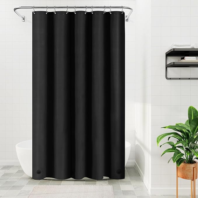 Barossa Design 54W x 78H Stall Shower Curtain Liner Black - Waterproof Lightweight PEVA Plastic Shower Liner with 3 Magnets & Metal Grommets - Black