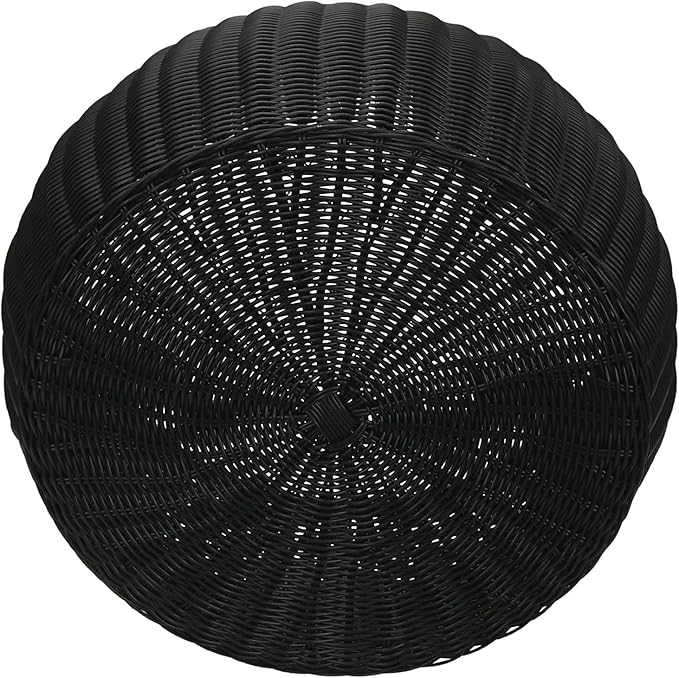 Household Essentials Handwoven Resin Storage Stool Ottoman, Black