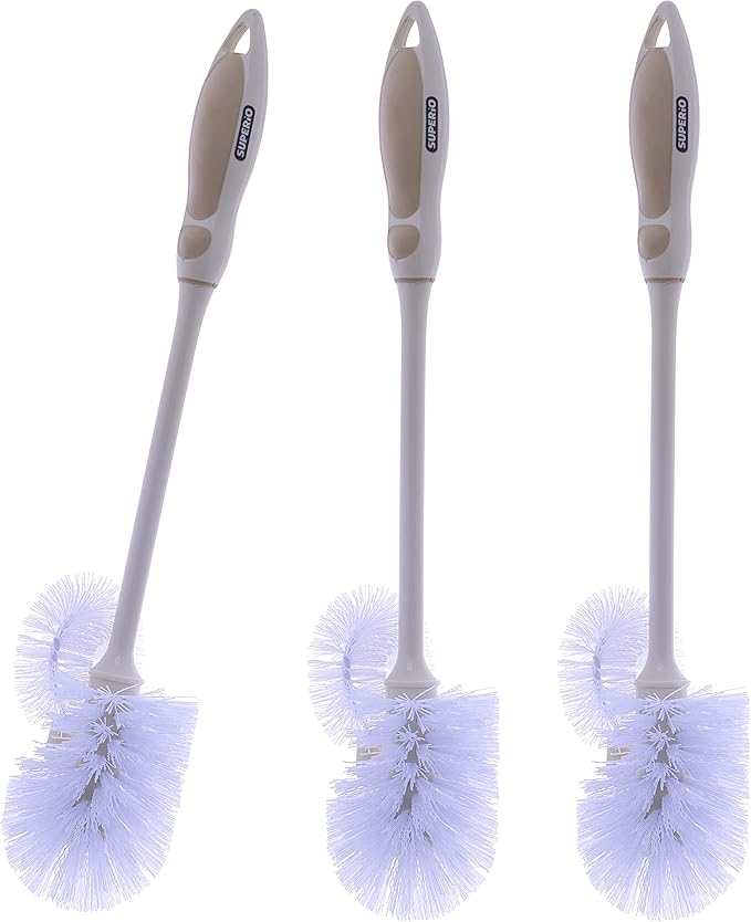 Toilet Bowl Brushes with Lip Beige, Multi Pack Toilet Brush Scrub Under Rim, Bathroom Cleaner Scrubber, Heavy Duty Bristles Scrub Brush (3)
