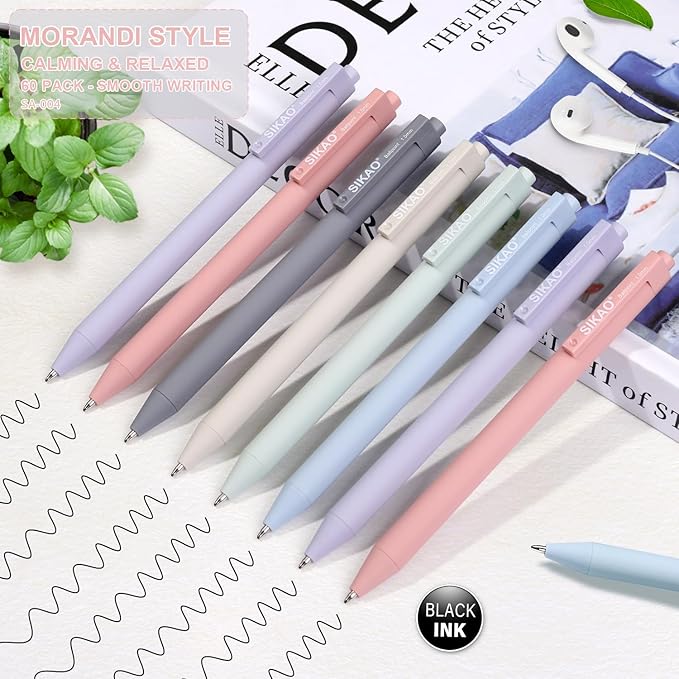 Pens Bulk, 60 Pack Moran-di Ballpoint Pens with Black Ink, 1.0mm Medium Point Smooth Writing No Smear, Retractable Click Pens with Calm, Soothing Colors for Everyday School & Office Use