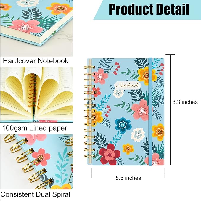 Coopay 8 Pack A5 Spiral Notebook Journal for Women, College Ruled Composition Notebooks Hardcover Spiral Journal, Cute Blooming Floral, Office School Business Supplies, 8.3" x 5.5", 160 Page