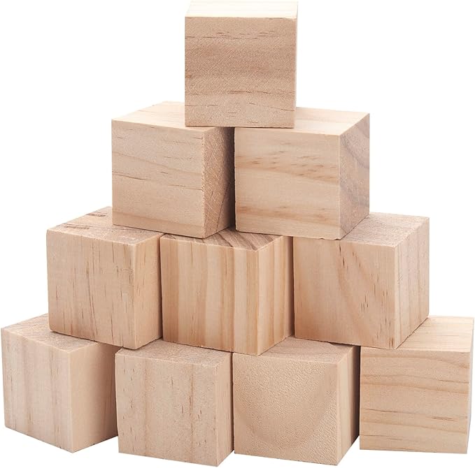 Wooden Cubes Wood Blocks for Crafts, 2 inch 10 PCS Blank Large Wooden Blocks for Crafts and Decor, Unfinished Natural Solid Squares Wood Cubes for Carving, Letter Stamps, Model Making