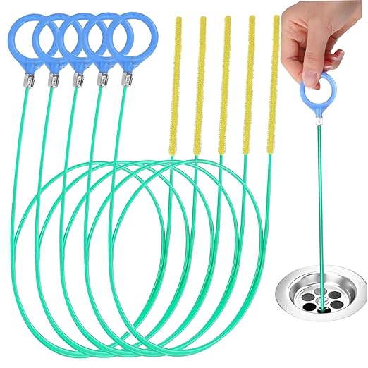 5Pcs Drain Snake, 51 Inch Flexible & Bendable Sink Drain Clog Remover Tool, Effective Toilet Snake for Kitchen Sink, Bathroom, Shower, Sewer Hair Clog Remover