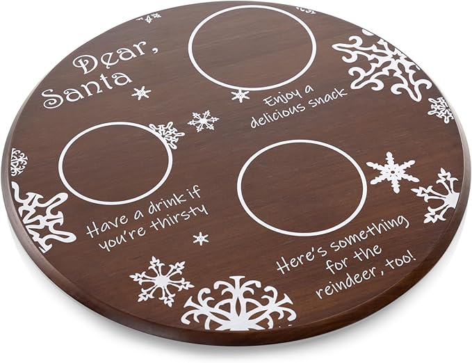 Picnic TIME Dear Santa Cookie and Milk Plate, Wooden Serving Tray, Christmas Appetizer Tray, Holiday Charcuterie Board, (Stained Parawood)