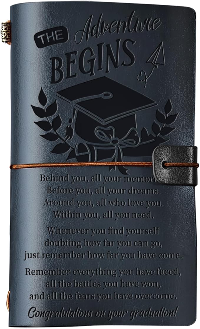 PRSTENLY Graduation Gifts Leather Journal, Graduation Gifts for Her Him 140 Page Refillable Journal, High School University College Graduation Gift Ideas for Women Men(Dark Blue)