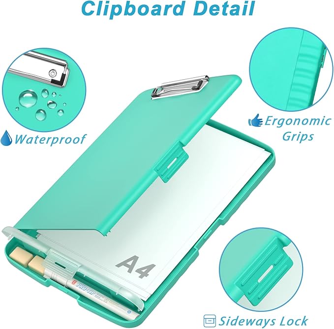 Rimilak Plastic Clipboard with Storage, 8.5 x 11 High Capacity Folio Nursing Case with Pen Holder, Size 14.2 x 9.6 x 1.2″ Folder Side-Opening for Classroom, Teacher, Student, Smooth Writing, Green