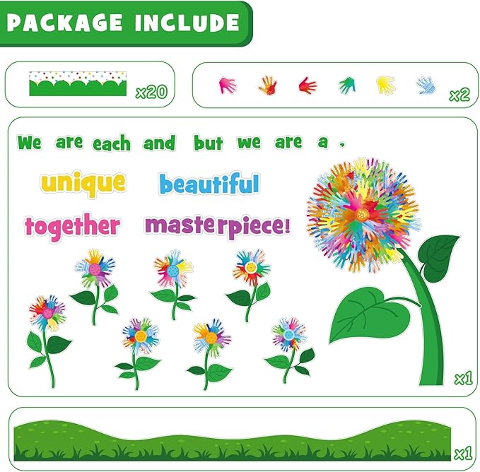 Spring Flowers Bulletin Board Decorations Set, Spring Tree Bulletin Board Classroom Decoration Watercolor Handprint Flowers Cutouts Library Home Window Wall Party Decor for Teacher
