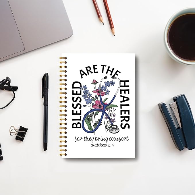 Christian Nurse Nursing Notebook, Matthew 5:4 Bible Journal, Religious Prayer Journal for Woman, Church Notes Notebook, Christian Medical Hardcover Spiral Notebooks 5.5x8.3 Inch