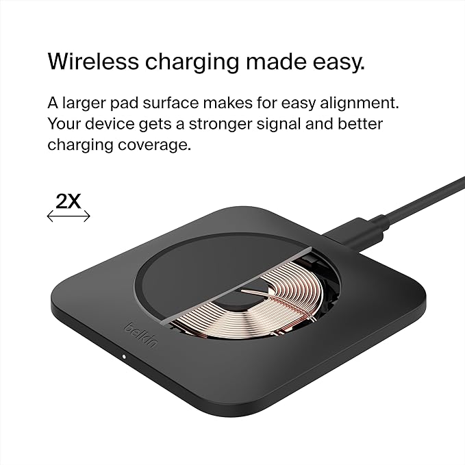 Belkin 15W Wireless Charger Qi-Certified, Non-Magnetic Easy Align Fast Wireless Charging Pad, Compact Charger for Apple iPhone, Samsung Galaxy, AirPods Pro, and Other Qi-Enabled Devices