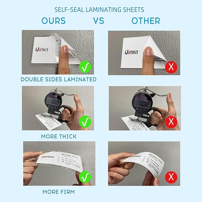 Uinkit 10mil Thicker Self Sealing Photo Laminating Pouches 4 x 6", 25Pack Double-Sided for Recipe Cards & Photos, Waterproof Plastic Sleeves to Preserve Pictures, Index Flashcards