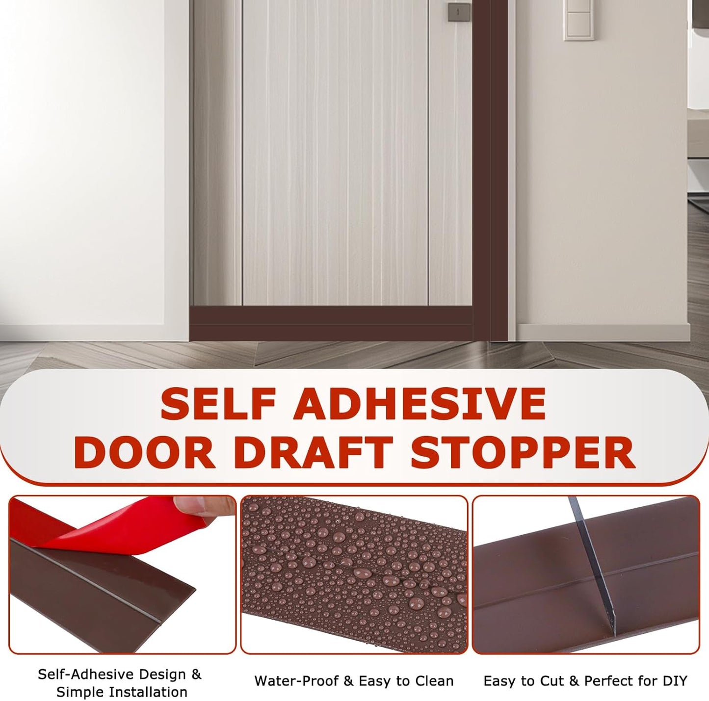 Weather Stripping Self Adhesive Door Draft Stopper Flexible Shower Door Bottom Seal Silicone Seal Strip for Sliding Glass Windows Side Gaps (Brown, 2 Inch Wide x 40 Feet Long)