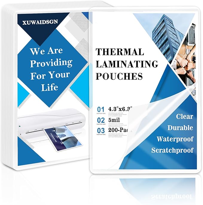 200 Pack 5mil 4“x6" Thermal Laminating Pouches Badge Laminate Pouches Clear Laminated Luggage Tags Printable Laminator Pouches for Business Permits Cards (200, 4"x6"-5mil)