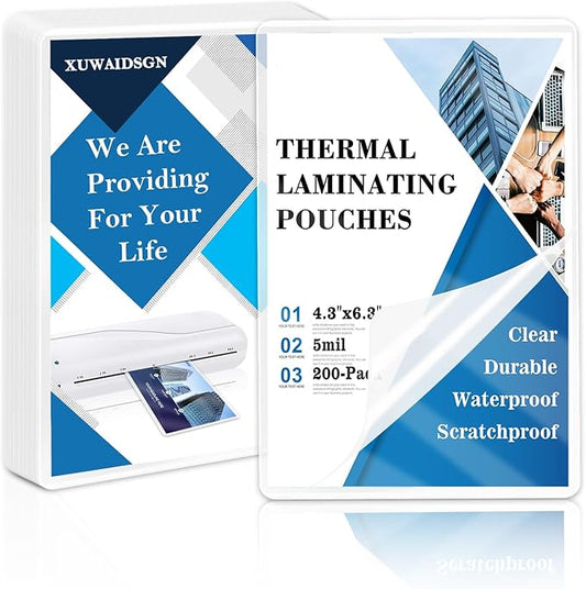 200 Pack 5mil 4“x6" Thermal Laminating Pouches Badge Laminate Pouches Clear Laminated Luggage Tags Printable Laminator Pouches for Business Permits Cards (200, 4"x6"-5mil)