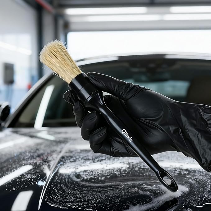5PCS Car Detailing Brush Set,Ultra Soft Boars hair Detailing Brush,4 PCS Premium Natural Boars Bristles+1 PC Interior Dust Brush,for Cleaning Car Interior Dashboard Leather Seat Air Vents wheel