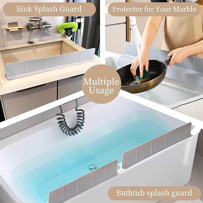 23" Ultra Silicone Sink Splash Guard Released in 2025/Dec,Self-Draining Water Splash Guard for Kitchen Sink,Bathroom and Island,with 3.5" High Splash Guard & 7 Strong Suction Cup (Grey)