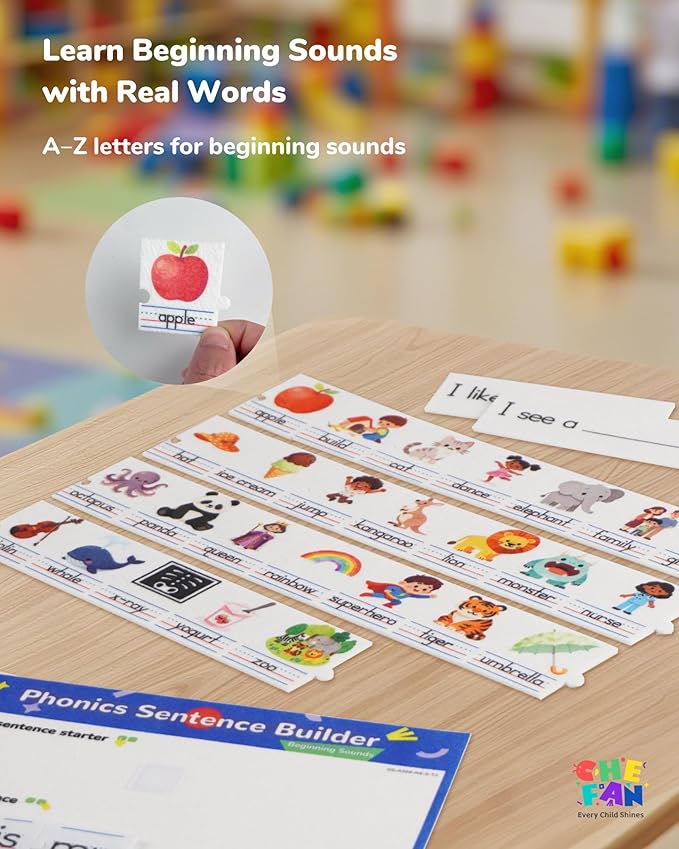 CHEFAN Sentence Building Phonics Flash Cards Kit, Sight Words & Picture Cards with Writing Board, Alphabet Learning Activities for Toddlers & Kids PreK Kindergarten 1st Grade, Speech Therapy Toys