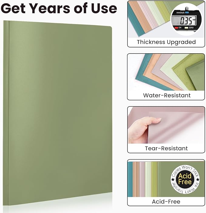 Sooez Folders with Pockets and Prong, 6 Pack, Green Colors, File Folders with Prongs, 2 Pocket Folders Bulk, Plastic Folder for School College Supplies, Aesthetic Nursing Cute School Supplies