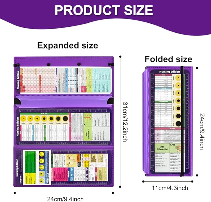 Vuzvuv Nursing Clipboard Foldable, Purple Nurse Pocket Clipboard 3 Layers with Nursing Medical Edition Cheat Sheets, Foldable Nurse Clip Boards Notepad for Students, Nurses, Doctors and Medical Staff