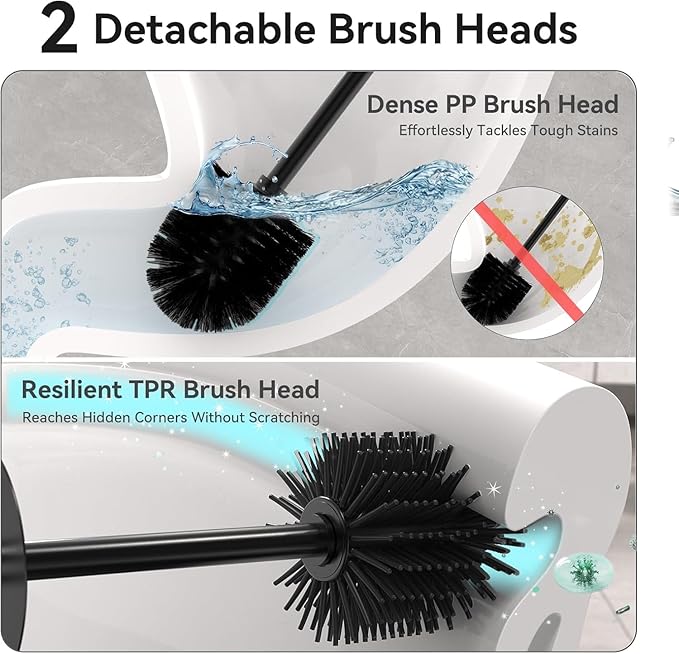 DOWRY Toilet Brush and Holder for Bathroom Storage Organization Deep Cleaning Covered Brush Cleaner Black Toilet Brush with 2 Brush Holders,Black Round 2PCS