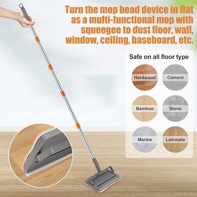 Ceiling Fan Cleaner Duster with 84'' Extension Pole, Baseboard Cleaner Tool with Handle, Reusable Chenille & Microfiber Pads for Dusting Ceiling Fan Baseboard Wall Window Floor