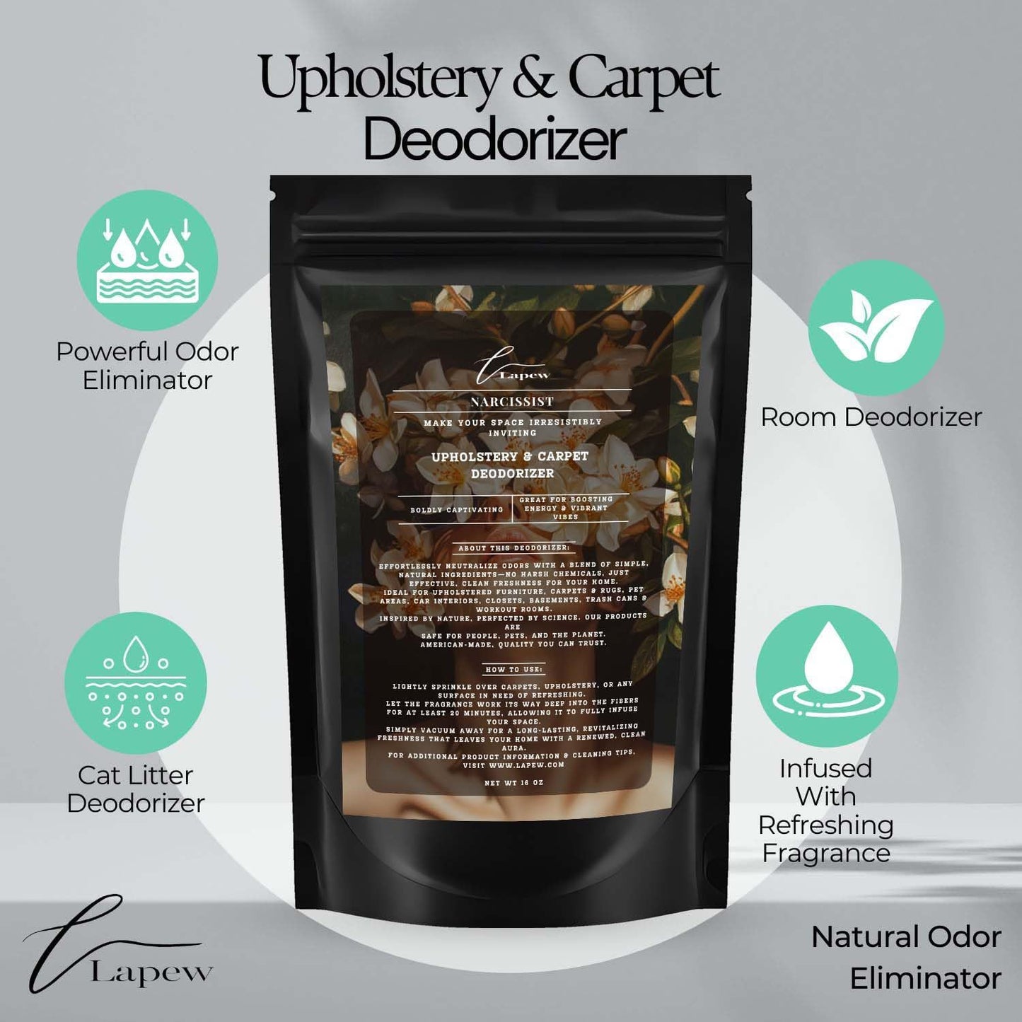 Narcissist Carpet Freshener Powder: Powerful Odor Eliminator for Home, Upholstery Deodorizer, Carpet Deodorizer, Pet Urine, Cat Litter Box - Narcissist Fragrance.